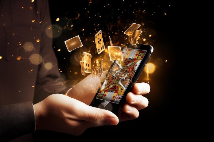 Antarmuka meja Bandar Poker di muara 777 dengan kartu dan chip taruhan
